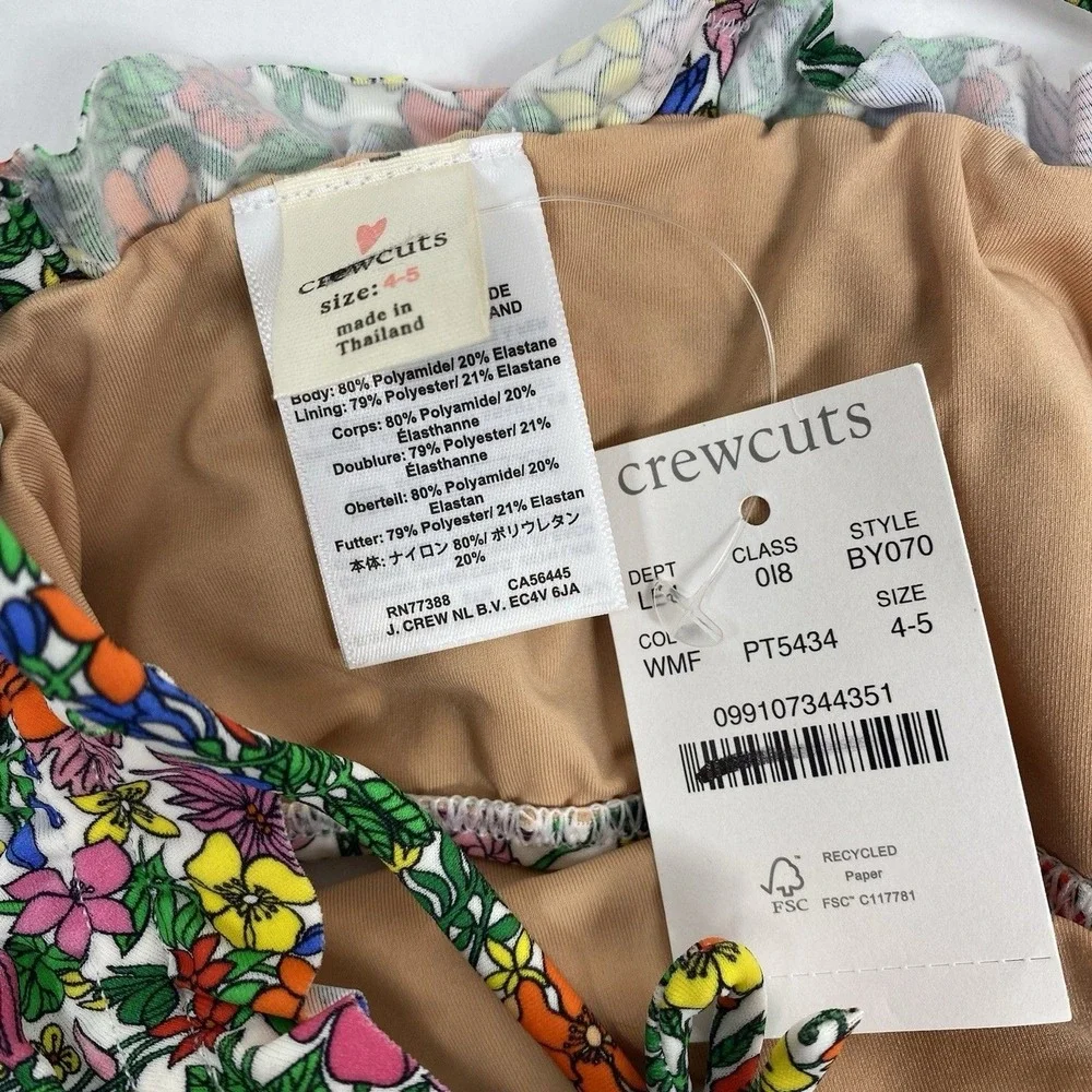 J. Crew‎ Crewcuts Girls Swimsuit Floral Top UPF 50+ Size 4/5 New